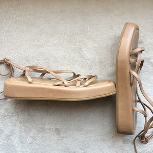 Loeffler Randall Beau Dark Sand‎ Wrap Platform Sandals Women 7 Ankle Strap Laces